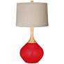 Bright Red Natural Linen Drum Shade Wexler Table Lamp