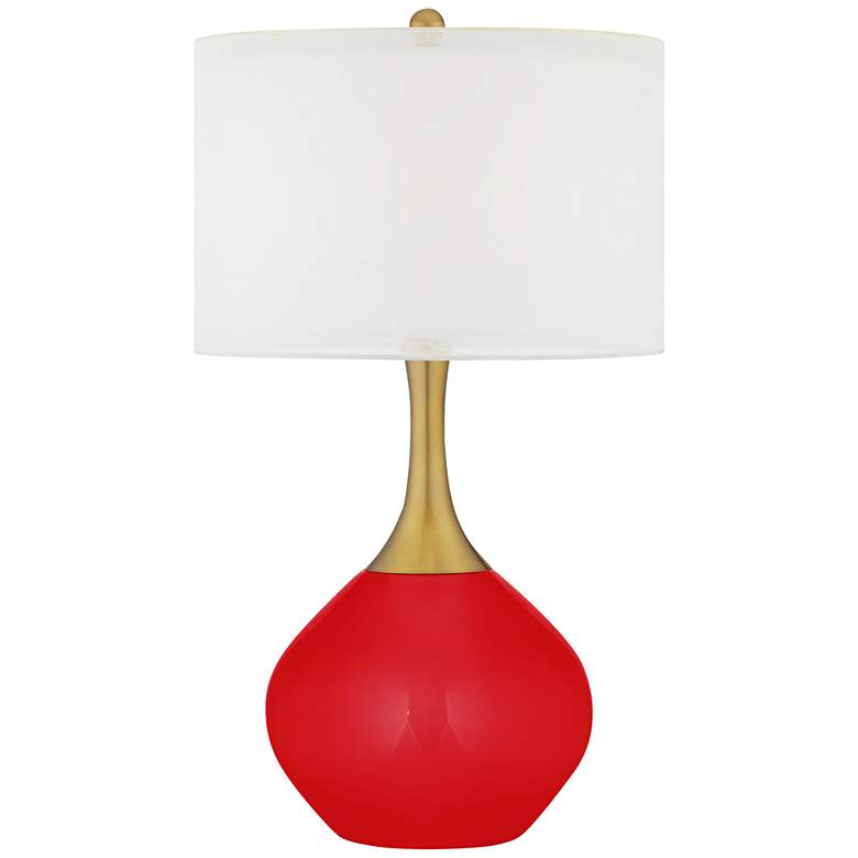 Image 1 Bright Red Nickki Brass Modern Table Lamp