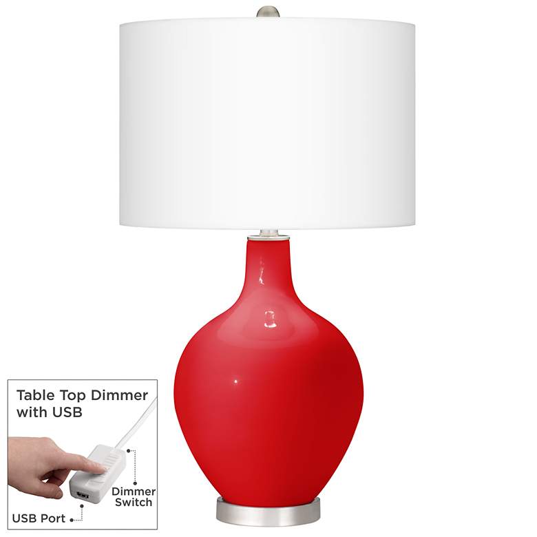 Image 1 Bright Red Ovo Table Lamp With Dimmer