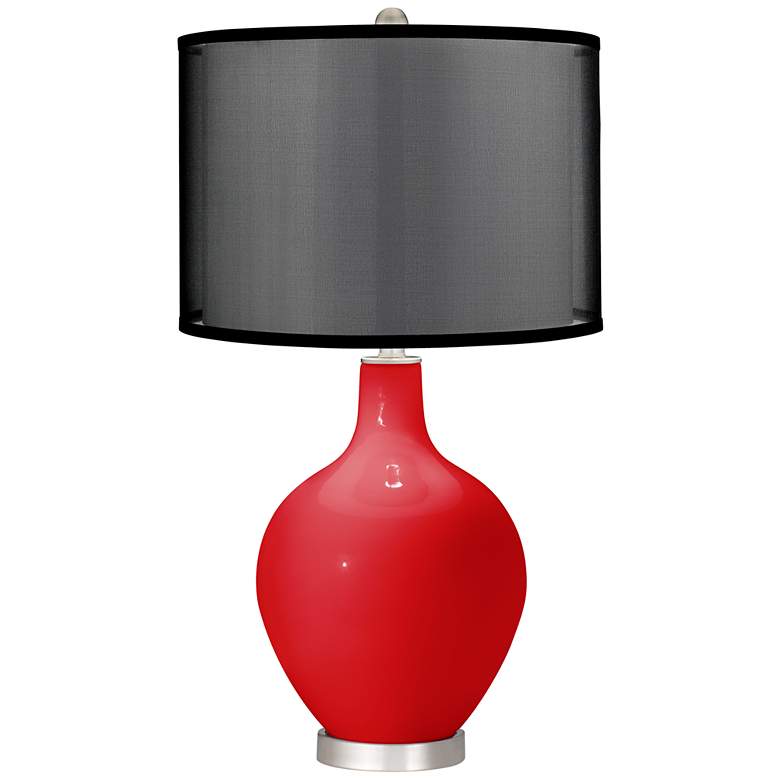 Image 1 Bright Red Ovo Table Lamp with Organza Black Shade