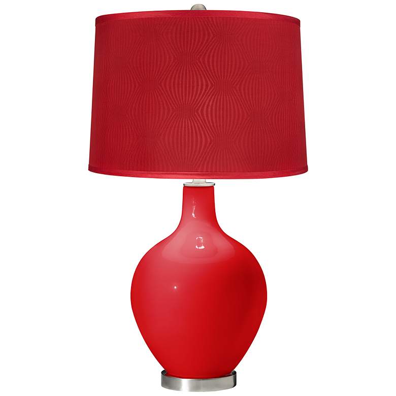 Image 1 Bright Red Patterned Red Shade Ovo Table Lamp