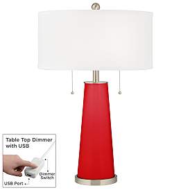Image1 of Bright Red Peggy Glass Table Lamp With Dimmer