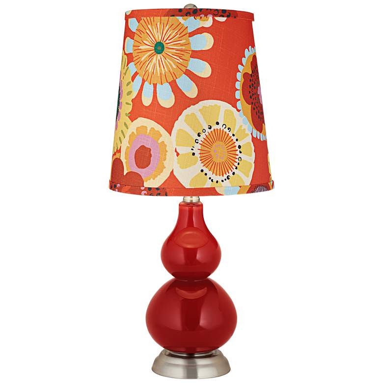 Image 1 Bright Red Persimmon Floral Shade Small Gourd Accent Table Lamp