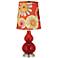 Bright Red Persimmon Floral Shade Small Gourd Accent Table Lamp