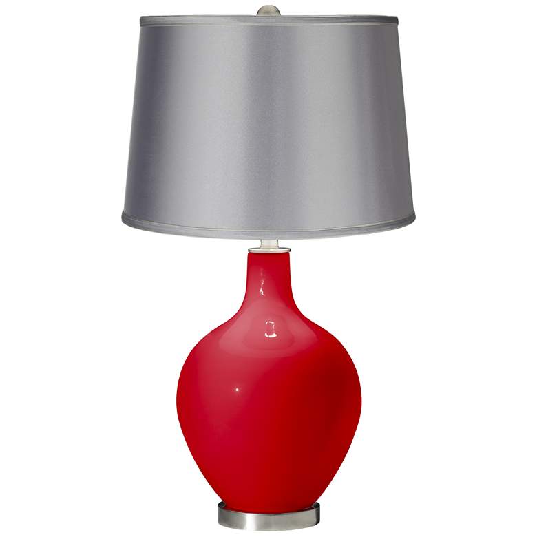 Image 1 Bright Red - Satin Light Gray Shade Ovo Table Lamp