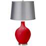 Bright Red - Satin Light Gray Shade Ovo Table Lamp
