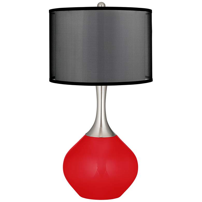 Image 1 Bright Red Spencer Table Lamp with Organza Black Shade