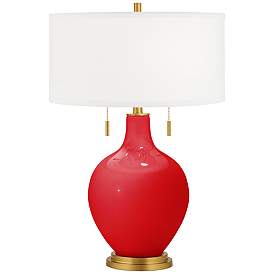 Image2 of Bright Red Toby Brass Accents Table Lamp with Dimmer