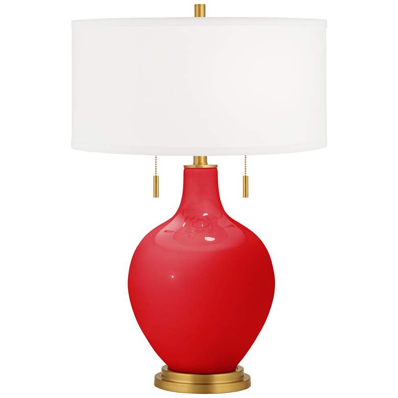 Image 2 Bright Red Toby Brass Accents Table Lamp with Dimmer