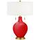 Bright Red Toby Brass Accents Table Lamp with Dimmer