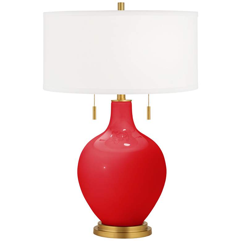 Image 1 Bright Red Toby Brass Accents Table Lamp