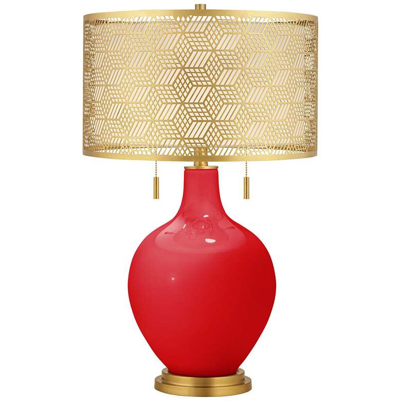 Image 1 Bright Red Toby Brass Metal Shade Table Lamp