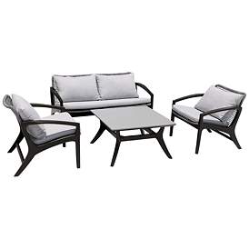 Image1 of Brighton 4 Piece Outdoor Patio Seating Set in Dark Eucalyptus with Rope