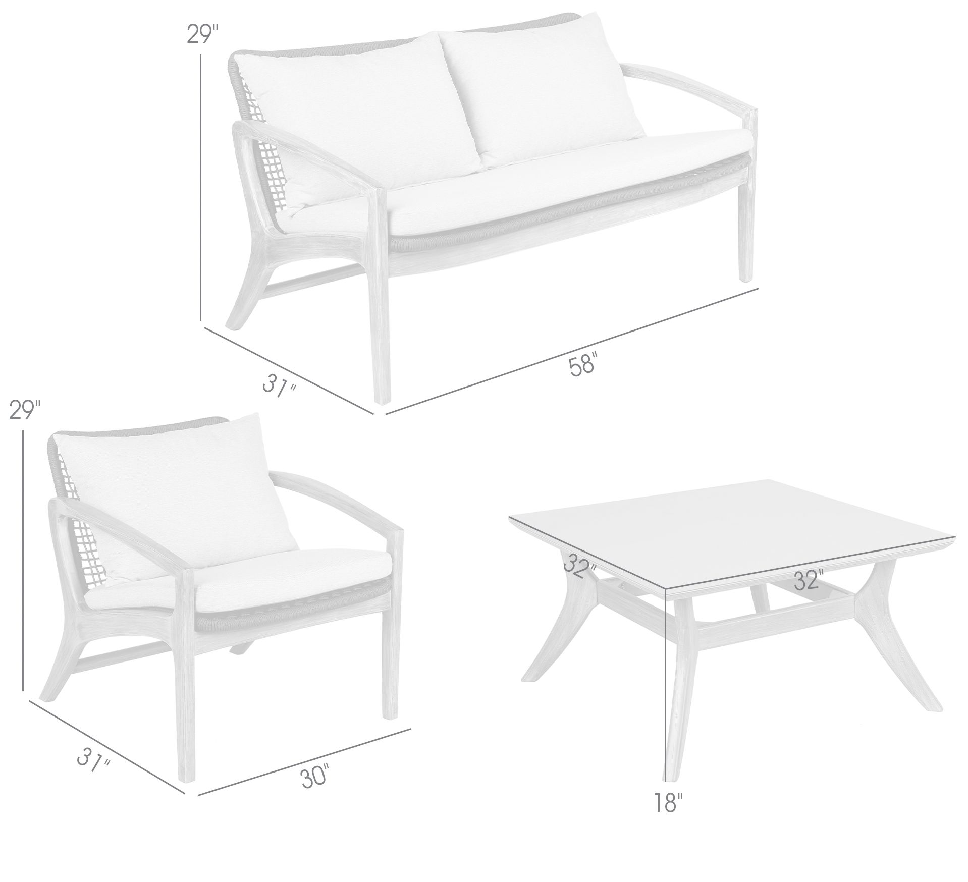 Brighton 4 Piece Outdoor Patio Seating Set in Dark Eucalyptus with Rope