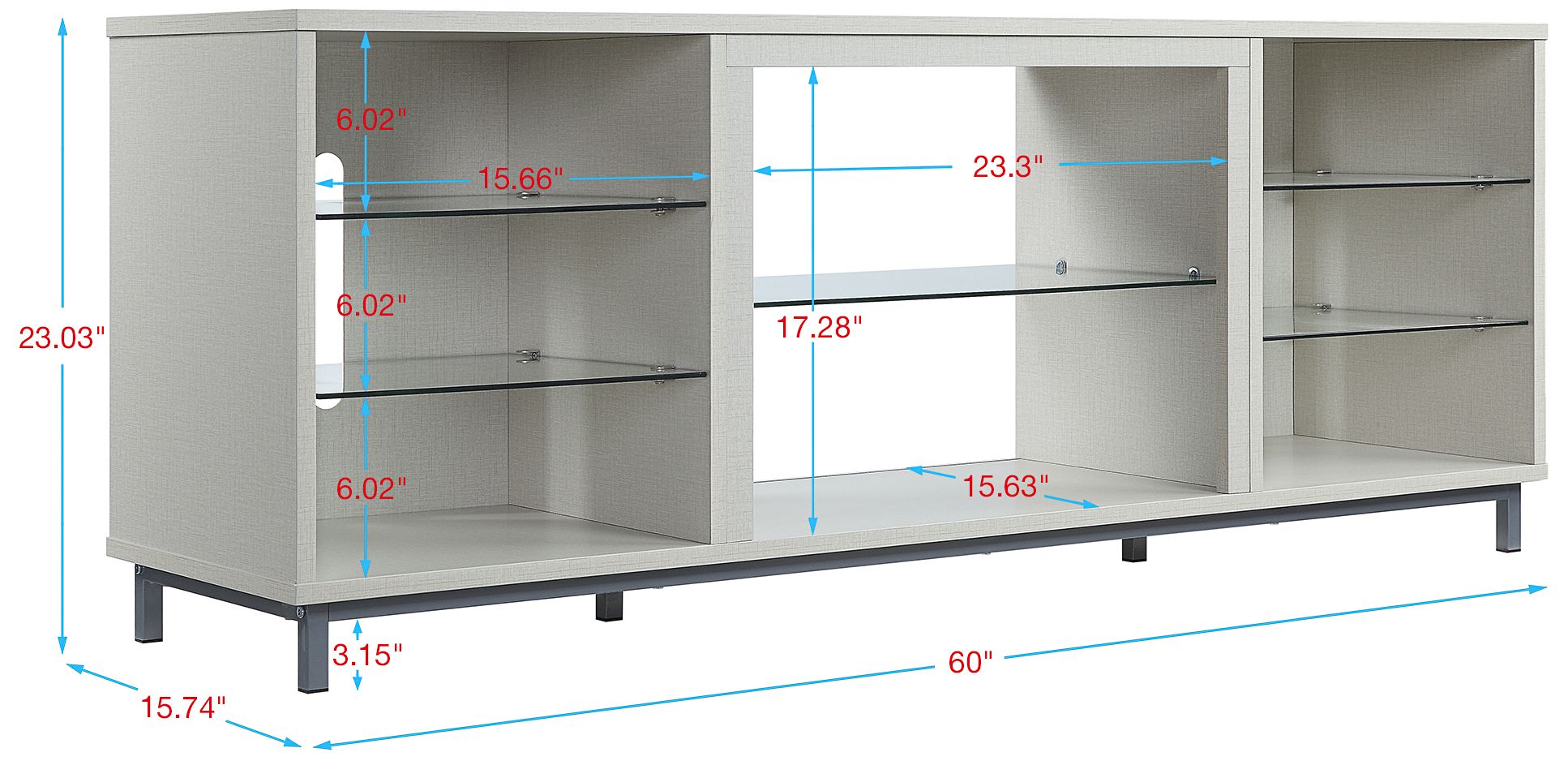 Brighton 60" Wide Beige Wood Rectangular 7-Shelf TV Stand in scene