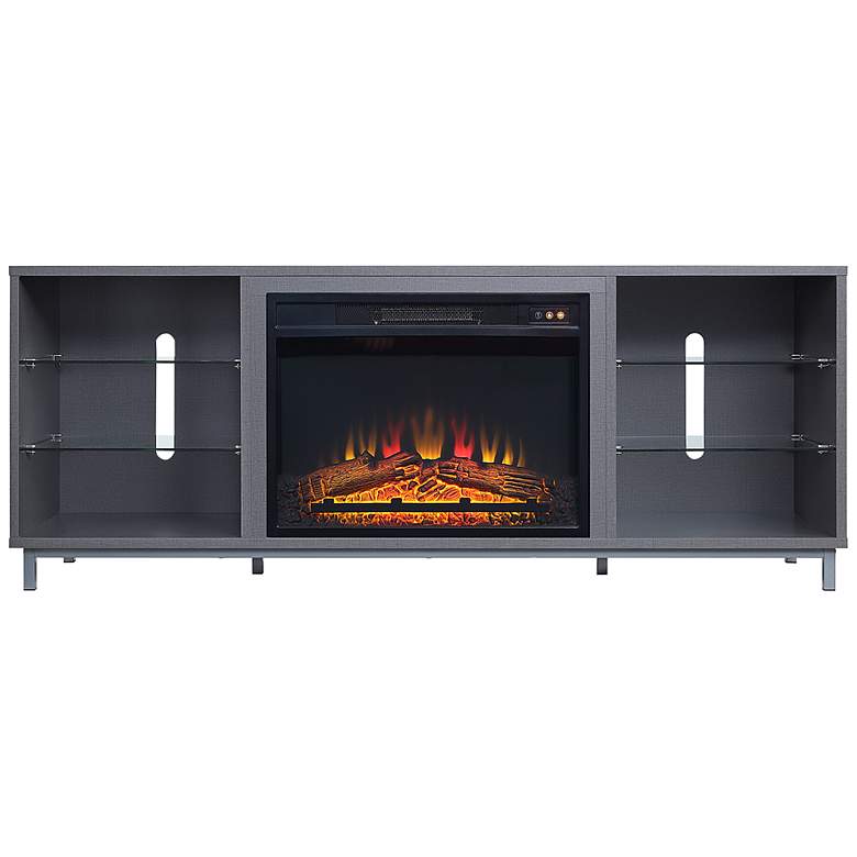 Image 2 Brighton 60 inch Wide Gray Wood 6-Shelf Electric Fireplace