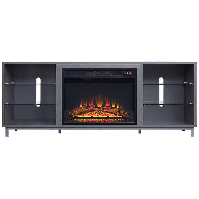 Image 2 Brighton 60" Wide Gray Wood 6-Shelf Electric Fireplace