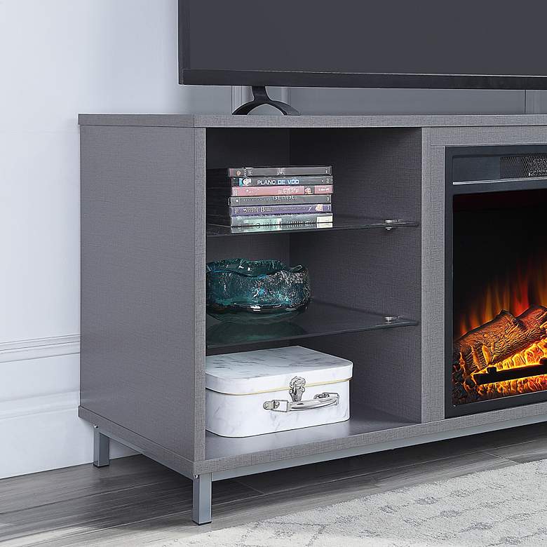 Image 4 Brighton 60" Wide Gray Wood 6-Shelf Electric Fireplace more views
