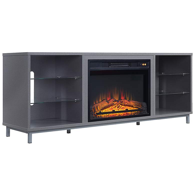 Image 5 Brighton 60 inch Wide Gray Wood 6-Shelf Electric Fireplace more views