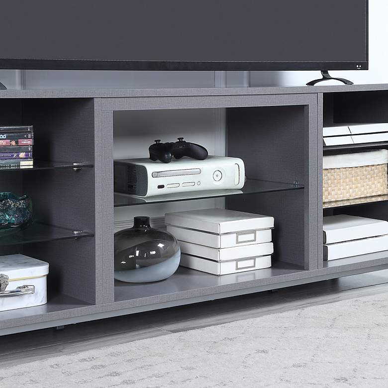 Image 4 Brighton 60" Wide Gray Wood Rectangular 7-Shelf TV Stand more views