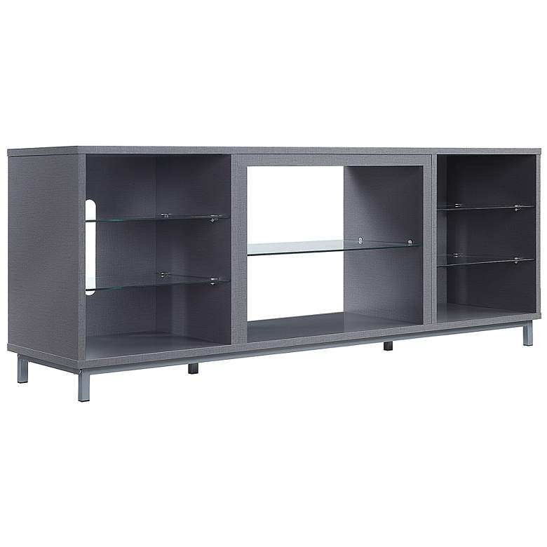 Image 5 Brighton 60" Wide Gray Wood Rectangular 7-Shelf TV Stand more views