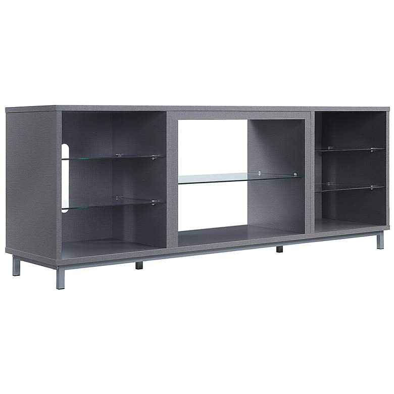 Image 5 Brighton 60 inch Wide Gray Wood Rectangular 7-Shelf TV Stand more views