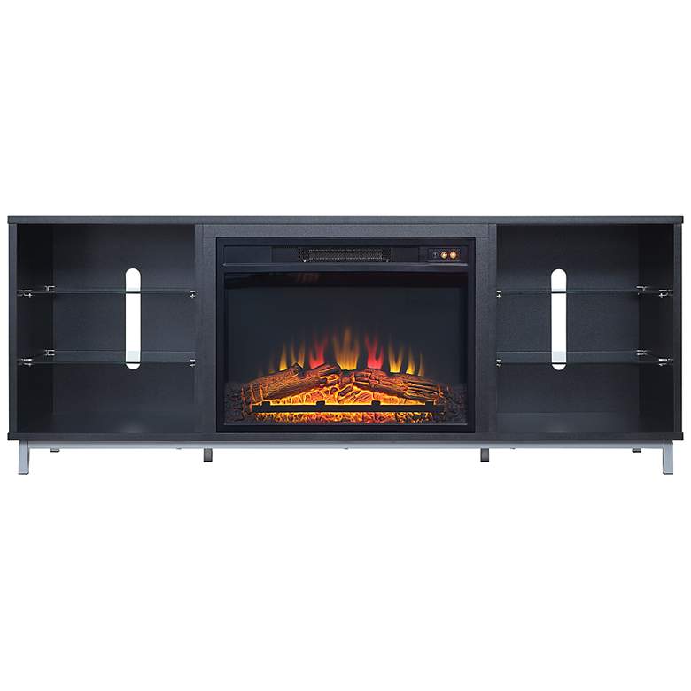 Image 2 Brighton 60 inch Wide Onyx Wood 6-Shelf Electric Fireplace