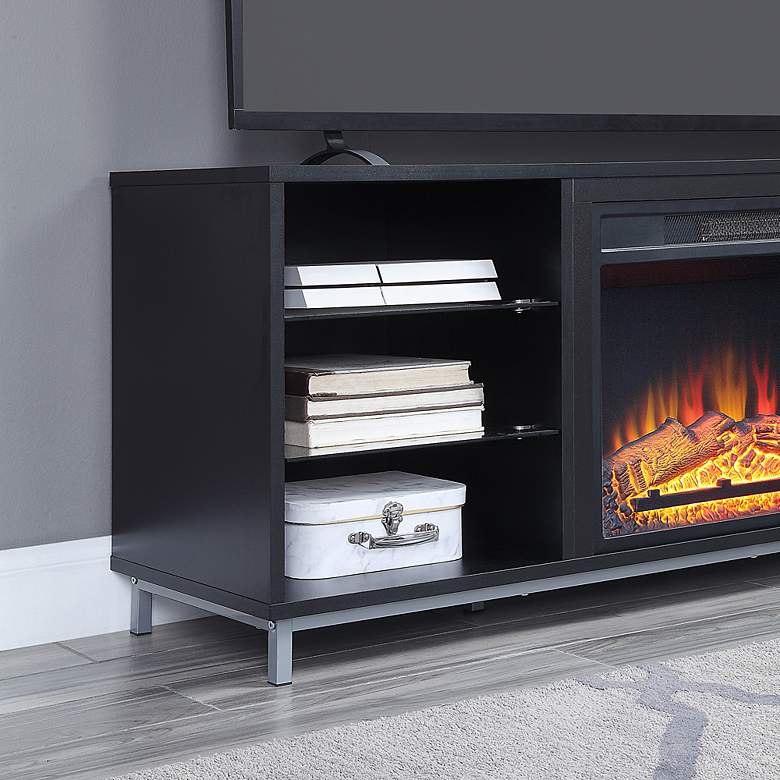 Image 4 Brighton 60" Wide Onyx Wood 6-Shelf Electric Fireplace more views