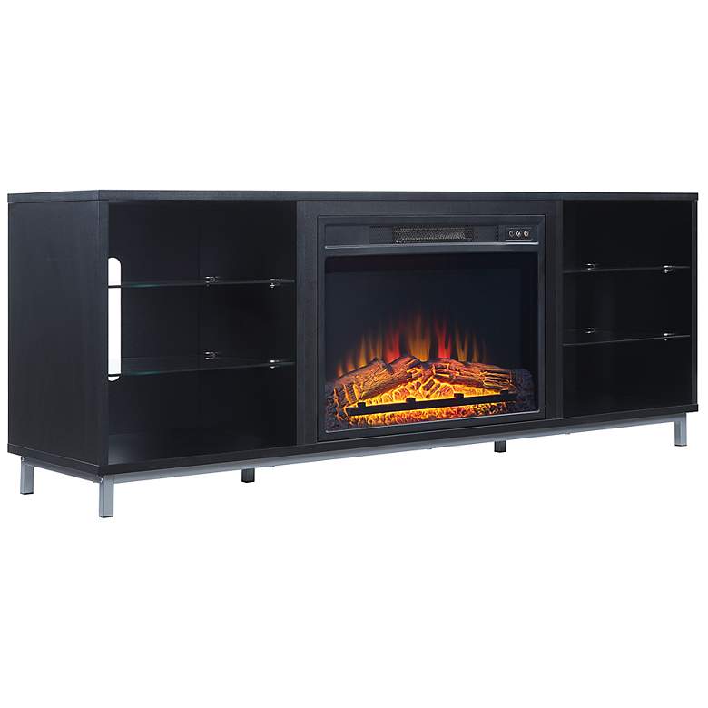 Image 5 Brighton 60" Wide Onyx Wood 6-Shelf Electric Fireplace more views