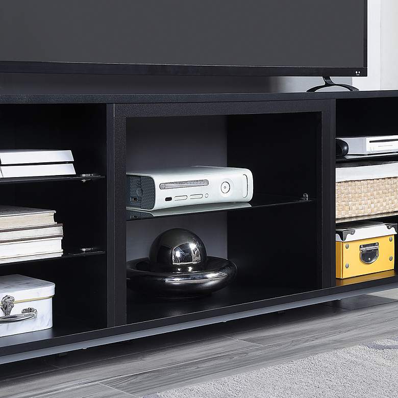 Image 4 Brighton 60" Wide Onyx Wood Rectangular 7-Shelf TV Stand more views