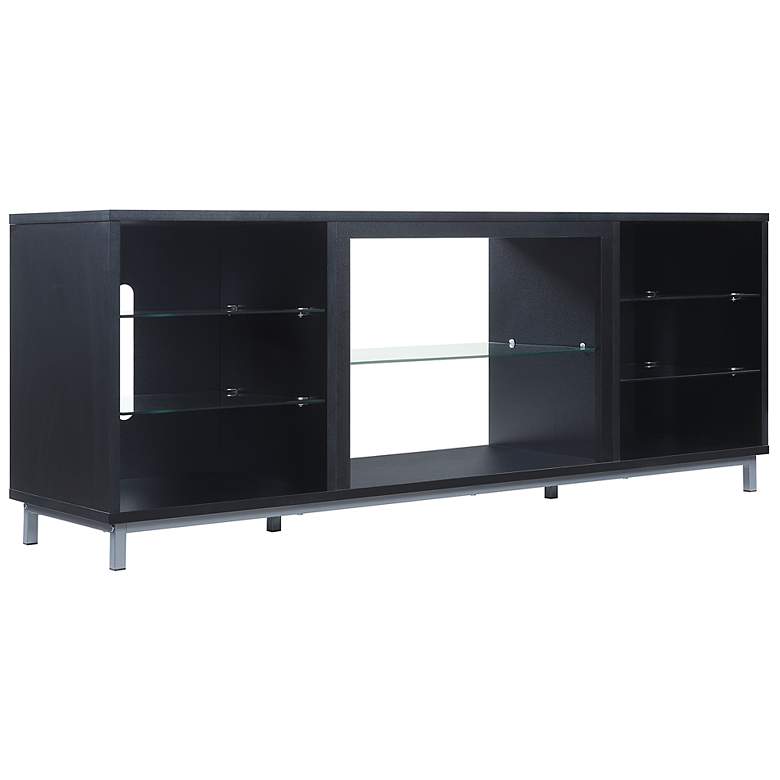 Image 5 Brighton 60 inch Wide Onyx Wood Rectangular 7-Shelf TV Stand more views