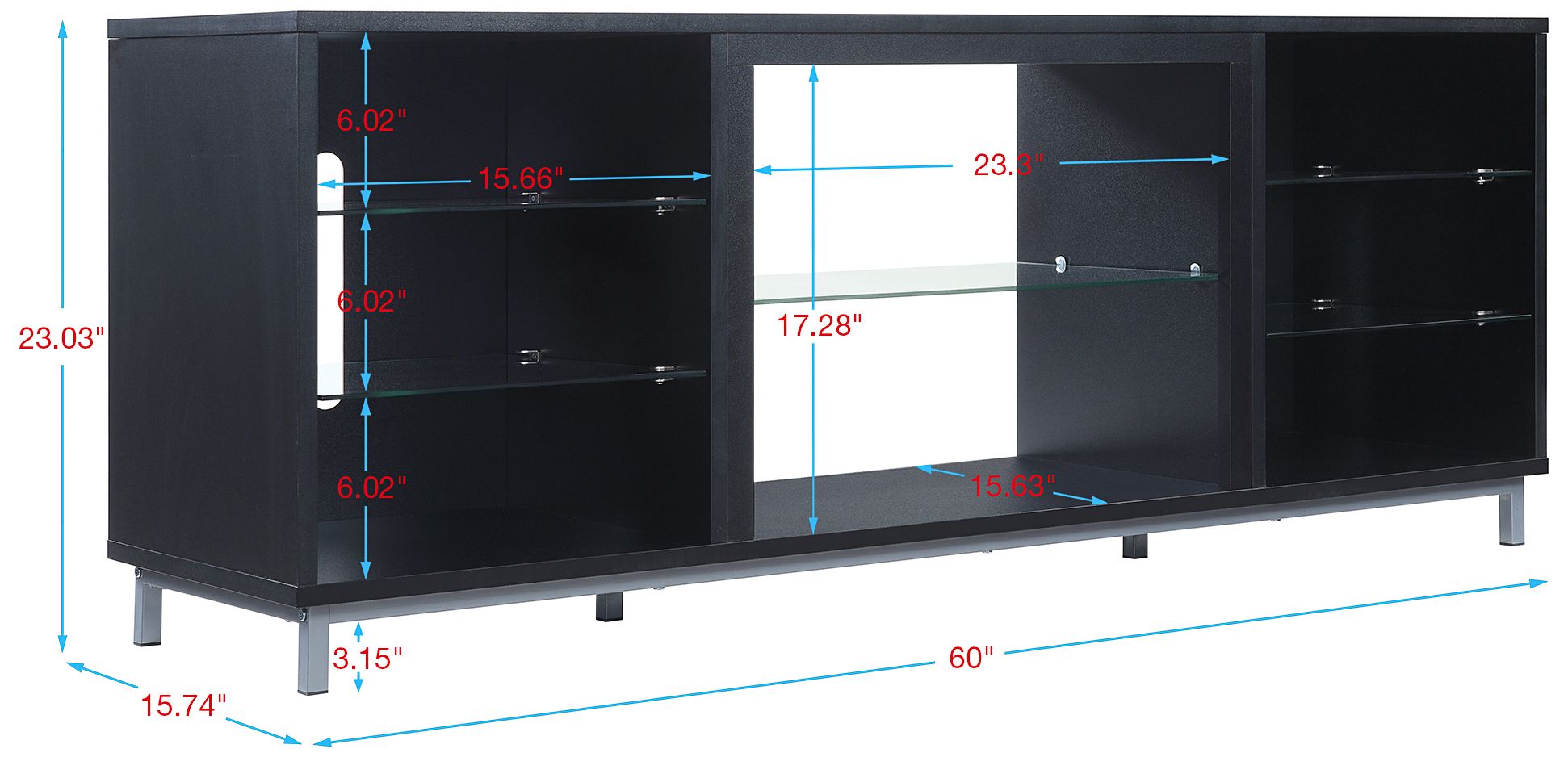 Brighton 60" Wide Onyx Wood Rectangular 7-Shelf TV Stand in scene