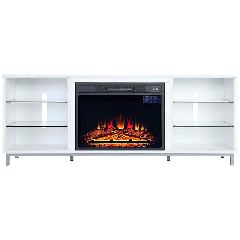 Image 2 Brighton 60 inch Wide White Wood 6-Shelf Electric Fireplace