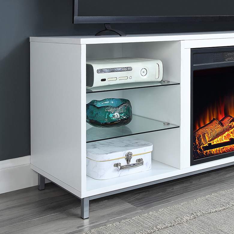 Image 4 Brighton 60" Wide White Wood 6-Shelf Electric Fireplace more views