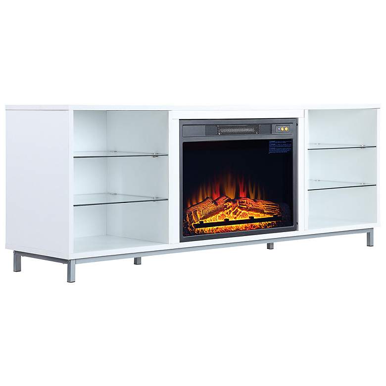 Image 5 Brighton 60 inch Wide White Wood 6-Shelf Electric Fireplace more views