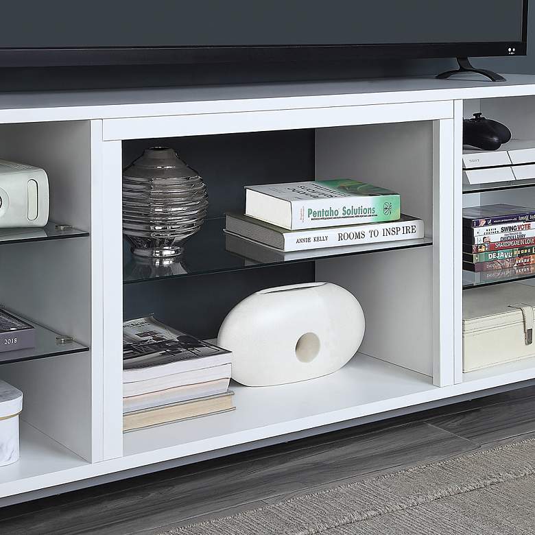 Image 4 Brighton 60" Wide White Wood Rectangular 7-Shelf TV Stand more views