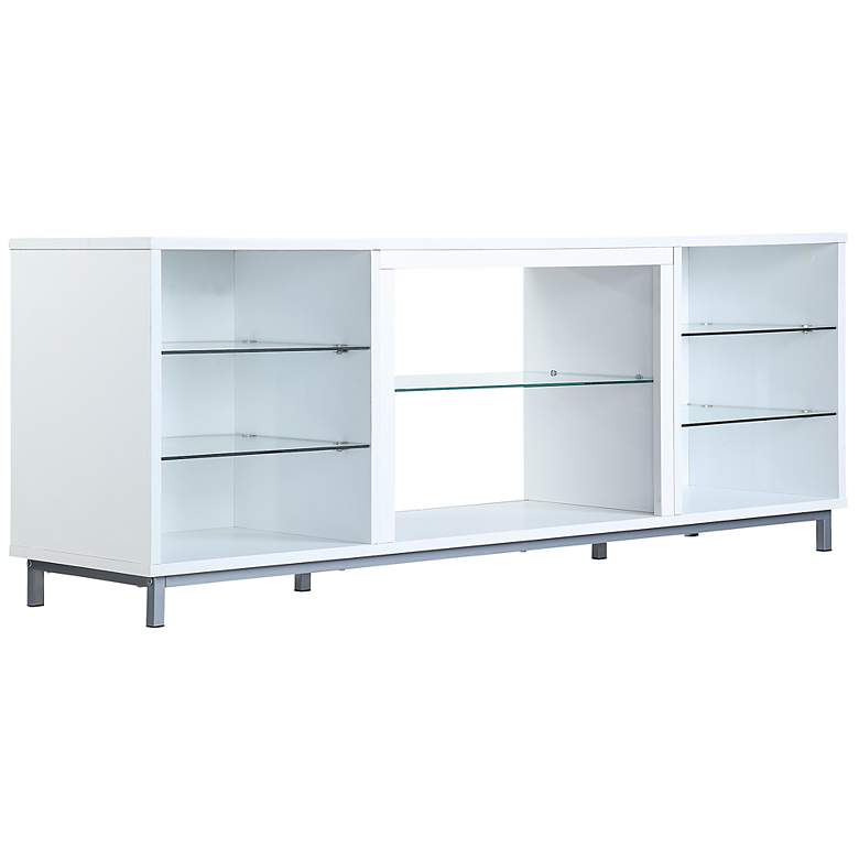 Image 5 Brighton 60" Wide White Wood Rectangular 7-Shelf TV Stand more views
