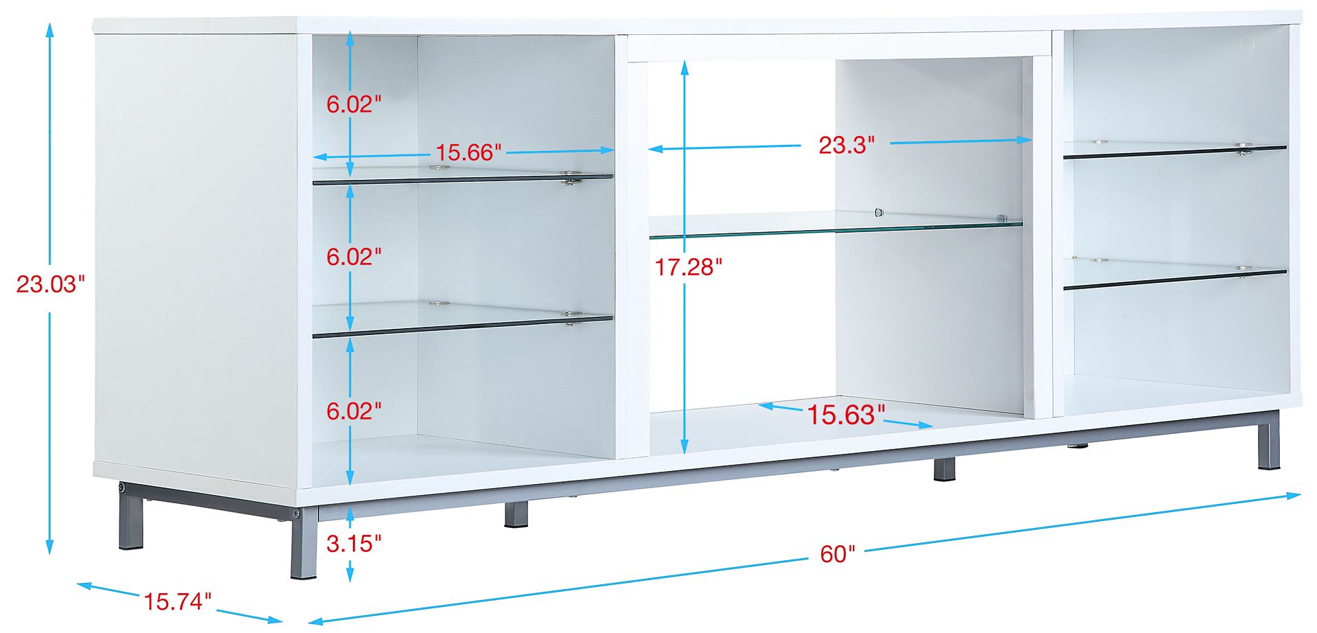 Brighton 60" Wide White Wood Rectangular 7-Shelf TV Stand in scene