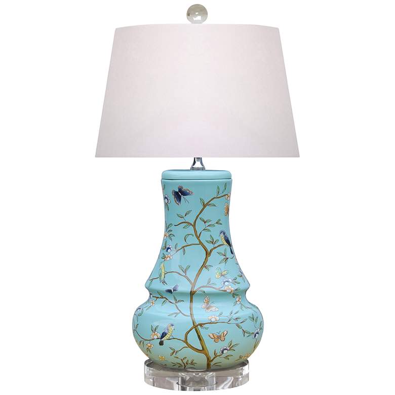 Image 2 Brighton Bird and Branch 23 inch Sky Blue Porcelain Accent Table Lamp