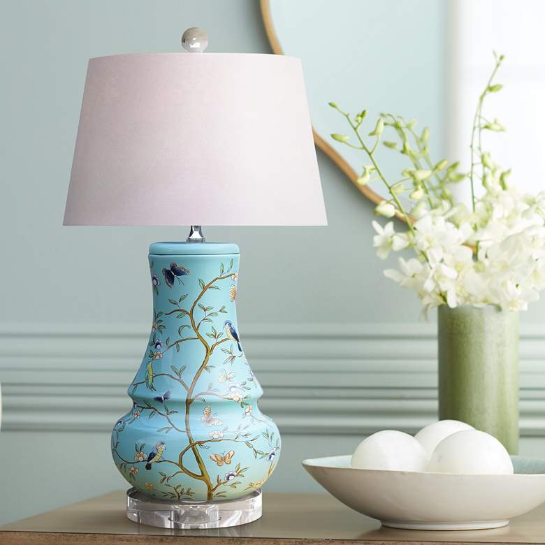 Image 1 Brighton Bird and Branch 23" Sky Blue Porcelain Accent Table Lamp