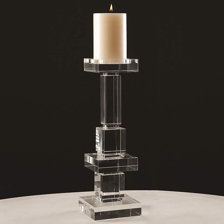 Image 1 Brilliant 18 1/4 inch High Lead Crystal Pillar Candle Holder