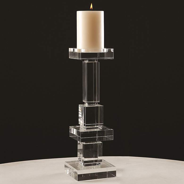 Image 1 Brilliant 18 1/4" High Lead Crystal Pillar Candle Holder