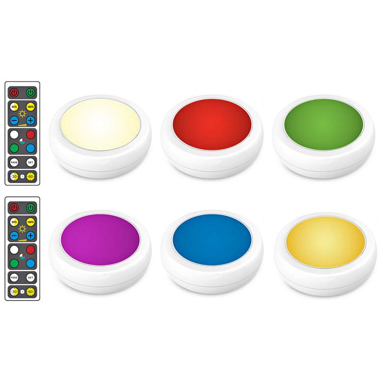 Image 1 Brilliant Evolution Color Changing LED Puck Lights Set of 6