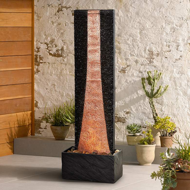 Image 1 Brilliant Falls 48" High Hammered Copper LED Floor Fountain