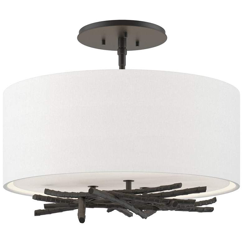 Image 1 Brindille 15" Wide Black Semi-Flush With Natural Anna Shade