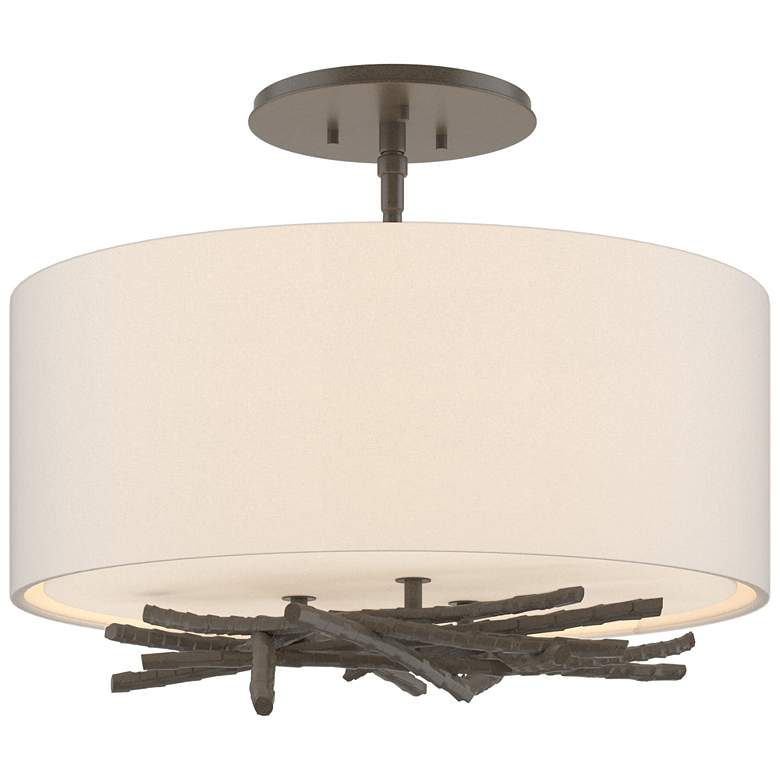 Image 1 Brindille 15" Wide Dark Smoke Semi-Flush With Flax Shade