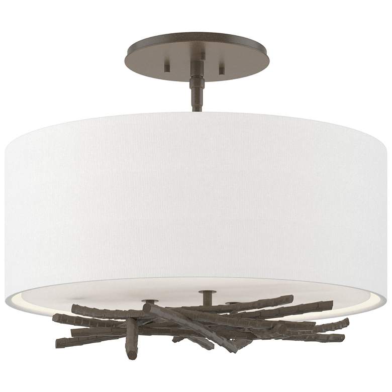 Image 1 Brindille 15 inch Wide Dark Smoke Semi-Flush With Natural Anna Shade