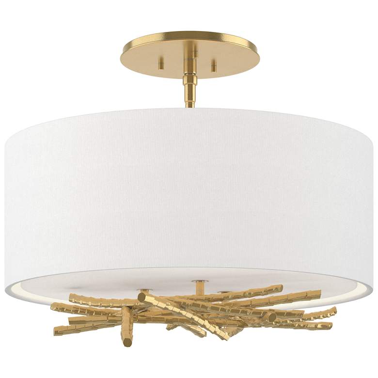 Image 1 Brindille 15" Wide Modern Brass Semi-Flush With Natural Anna Shade