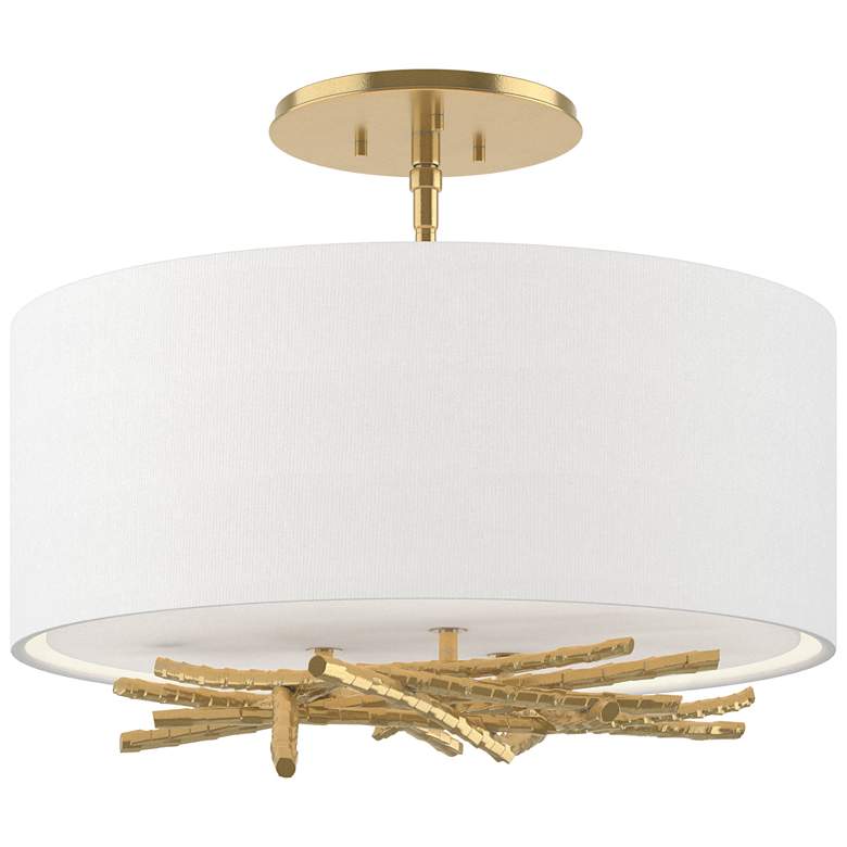 Image 1 Brindille 15 inch Wide Modern Brass Semi-Flush With Natural Anna Shade