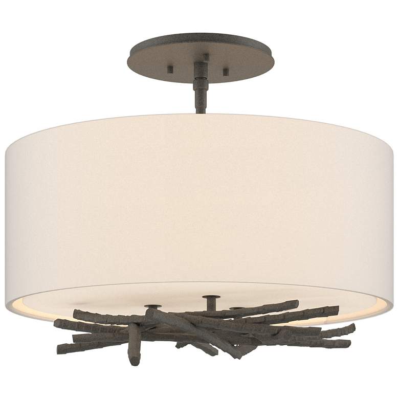 Image 1 Brindille 15" Wide Natural Iron Semi-Flush With Flax Shade
